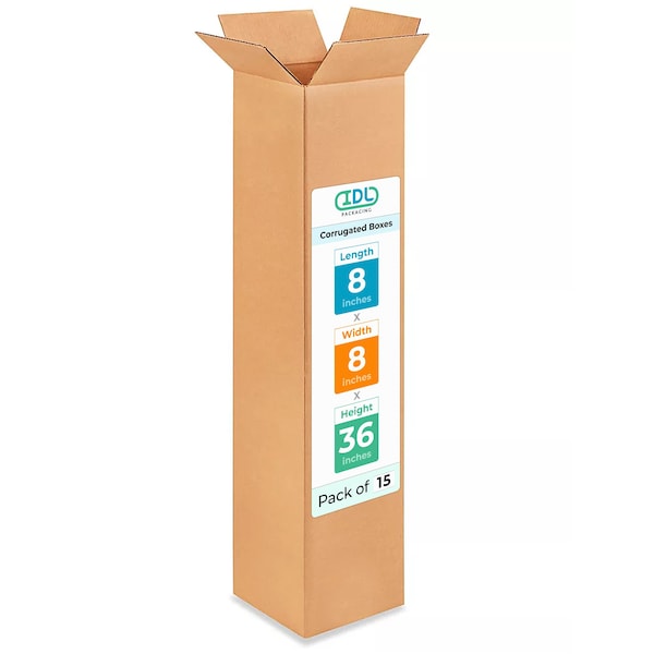 Idl Packaging 8 in x 8 in x 36 in Shipping Box, Kraft, Corrugate, Single Wall, 200#, 15 PK B-8836-15 - main